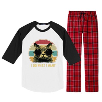 Retro I Do What I Want Funny Cat Lover, Cat Dad, Cat Mom Raglan Sleeve Pajama Set