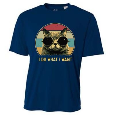 Retro I Do What I Want Funny Cat Lover, Cat Dad, Cat Mom Cooling Performance Crew T-Shirt