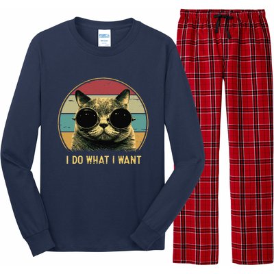 Retro I Do What I Want Funny Cat Lover, Cat Dad, Cat Mom Long Sleeve Pajama Set