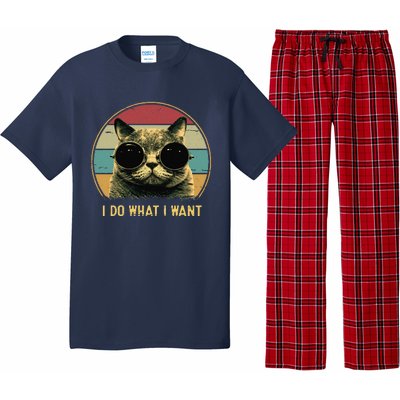 Retro I Do What I Want Funny Cat Lover, Cat Dad, Cat Mom Pajama Set