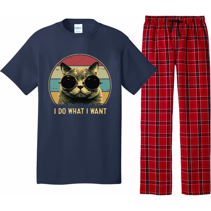 Retro I Do What I Want Funny Cat Lover, Cat Dad, Cat Mom Pajama Set