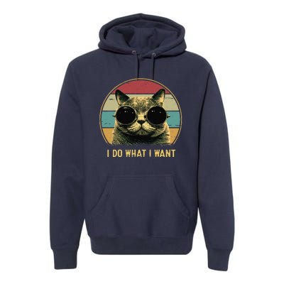 Retro I Do What I Want Funny Cat Lover, Cat Dad, Cat Mom Premium Hoodie