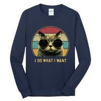 Retro I Do What I Want Funny Cat Lover, Cat Dad, Cat Mom Tall Long Sleeve T-Shirt