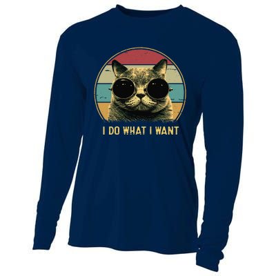 Retro I Do What I Want Funny Cat Lover, Cat Dad, Cat Mom Cooling Performance Long Sleeve Crew