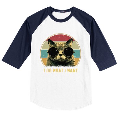 Retro I Do What I Want Funny Cat Lover, Cat Dad, Cat Mom Baseball Sleeve Shirt