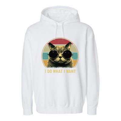 Retro I Do What I Want Funny Cat Lover, Cat Dad, Cat Mom Garment-Dyed Fleece Hoodie