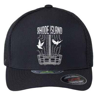 Rhode Island Disc Golf Player Breaking Chains Birdie Gift Flexfit Unipanel Trucker Cap