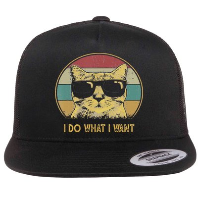 Retro I Do What I Want Cat Funny Cat Lover Flat Bill Trucker Hat