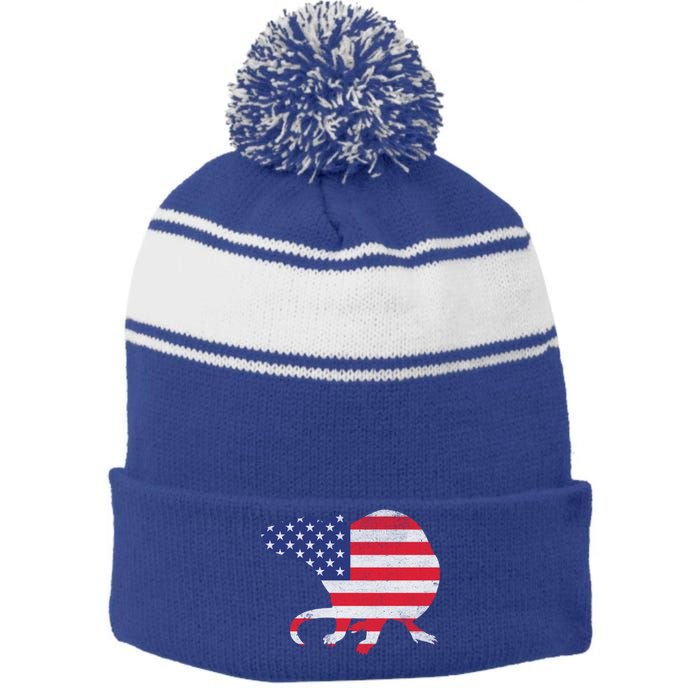 Rat Independence Day Patriotic Usa Flag 4th Of July Gift Stripe Pom Pom Beanie