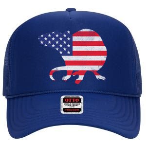 Rat Independence Day Patriotic Usa Flag 4th Of July Gift High Crown Mesh Back Trucker Hat