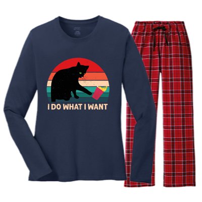 Retro i do what i want Vintage cat Women's Long Sleeve Flannel Pajama Set 