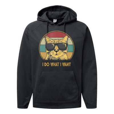 Retro I Do What I Want Cat Funny Cat Lover Performance Fleece Hoodie