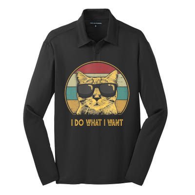 Retro I Do What I Want Cat Funny Cat Lover Silk Touch Performance Long Sleeve Polo