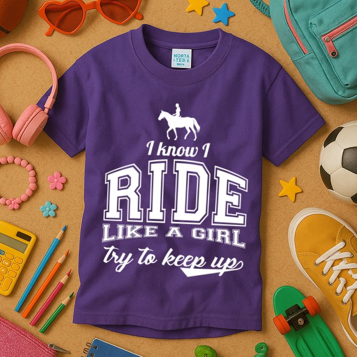 Ride Like A Girl Try To Keep Up Kids T-Shirt