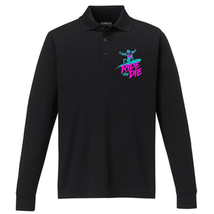 Ride Or Die Snow Boarding Performance Long Sleeve Polo