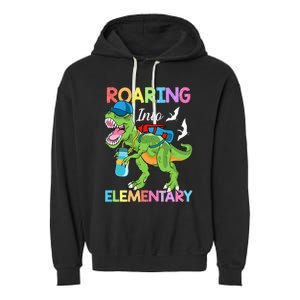 Roaring Into Elementary Dinosaur Back To School Garment-Dyed Fleece Hoodie