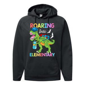 Roaring Into Elementary Dinosaur Back To School Performance Fleece Hoodie