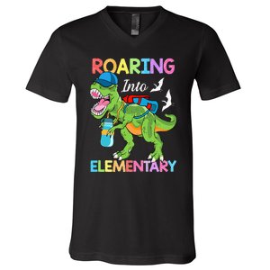 Roaring Into Elementary Dinosaur Back To School V-Neck T-Shirt