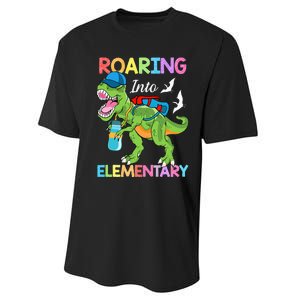 Roaring Into Elementary Dinosaur Back To School Performance Sprint T-Shirt