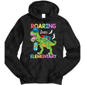 Roaring Into Elementary Dinosaur Back To School Tie Dye Hoodie