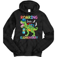 Roaring Into Elementary Dinosaur Back To School Tie Dye Hoodie