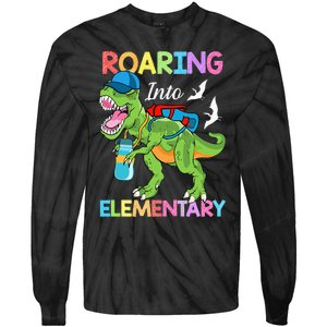 Roaring Into Elementary Dinosaur Back To School Tie-Dye Long Sleeve Shirt