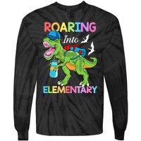 Roaring Into Elementary Dinosaur Back To School Tie-Dye Long Sleeve Shirt