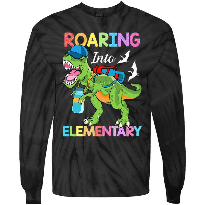 Roaring Into Elementary Dinosaur Back To School Tie-Dye Long Sleeve Shirt