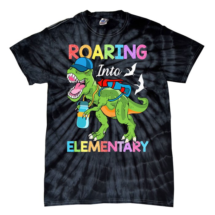 Roaring Into Elementary Dinosaur Back To School Tie-Dye T-Shirt