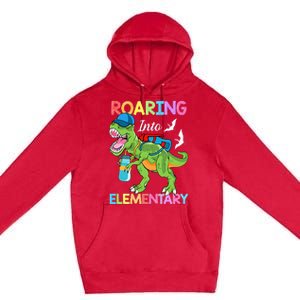 Roaring Into Elementary Dinosaur Back To School Premium Pullover Hoodie