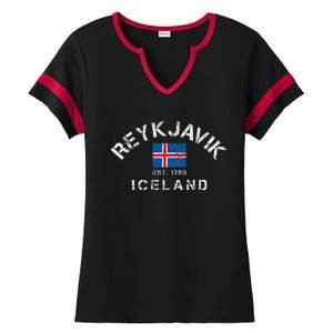 Reykjavik Iceland Est. 1785 Flag Souvenir Gift Ladies Halftime Notch Neck Tee