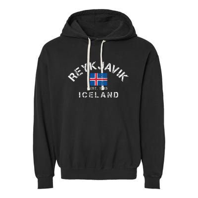 Reykjavik Iceland Est. 1785 Flag Souvenir Gift Garment-Dyed Fleece Hoodie