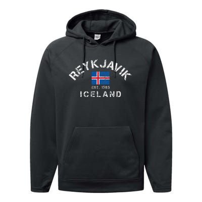 Reykjavik Iceland Est. 1785 Flag Souvenir Gift Performance Fleece Hoodie