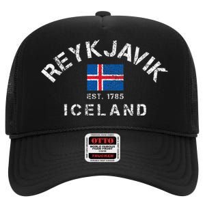 Reykjavik Iceland Est. 1785 Flag Souvenir Gift High Crown Mesh Back Trucker Hat