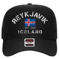 Reykjavik Iceland Est. 1785 Flag Souvenir Gift High Crown Mesh Back Trucker Hat