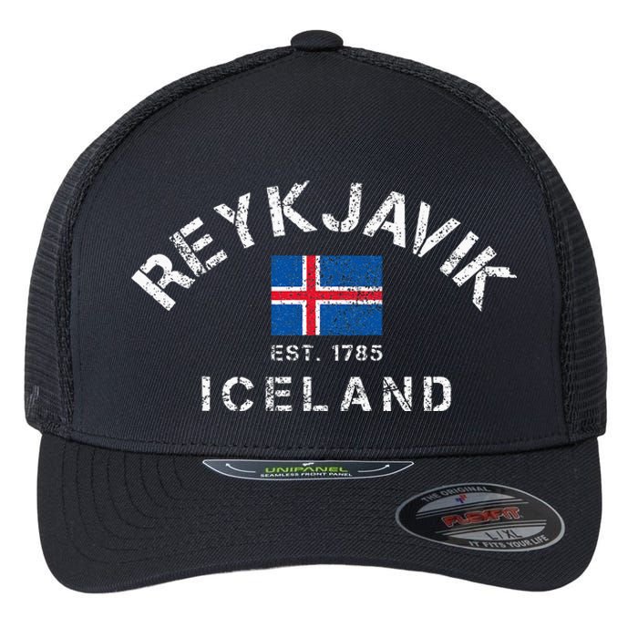 Reykjavik Iceland Est. 1785 Flag Souvenir Gift Flexfit Unipanel Trucker Cap