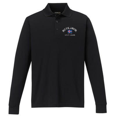 Reykjavik Iceland Est. 1785 Flag Souvenir Gift Performance Long Sleeve Polo