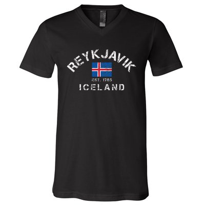 Reykjavik Iceland Est. 1785 Flag Souvenir Gift V-Neck T-Shirt