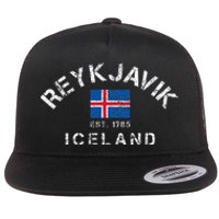 Reykjavik Iceland Est. 1785 Flag Souvenir Gift Flat Bill Trucker Hat