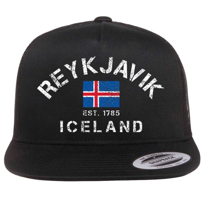 Reykjavik Iceland Est. 1785 Flag Souvenir Gift Flat Bill Trucker Hat