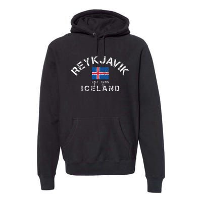 Reykjavik Iceland Est. 1785 Flag Souvenir Gift Premium Hoodie