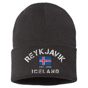 Reykjavik Iceland Est. 1785 Flag Souvenir Gift Sustainable Knit Beanie