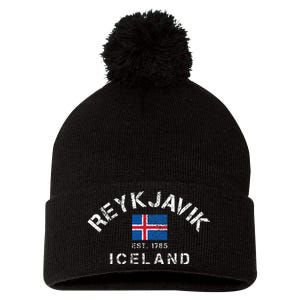 Reykjavik Iceland Est. 1785 Flag Souvenir Gift Pom Pom 12in Knit Beanie