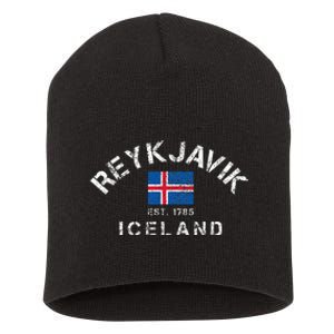 Reykjavik Iceland Est. 1785 Flag Souvenir Gift Short Acrylic Beanie