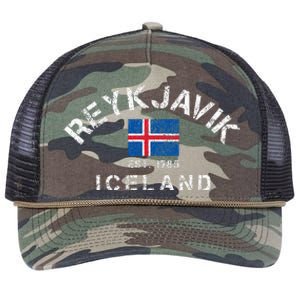 Reykjavik Iceland Est. 1785 Flag Souvenir Gift Retro Rope Trucker Hat Cap