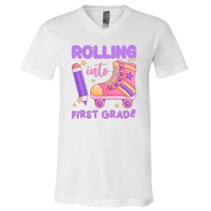 Rolling Into First Grade Cute V-Neck T-Shirt