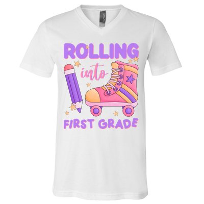 Rolling Into First Grade Cute V-Neck T-Shirt
