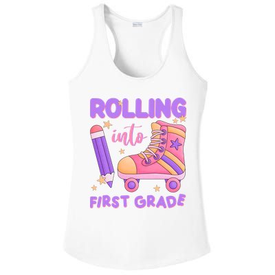 Rolling Into First Grade Cute Ladies PosiCharge Competitor Racerback Tank