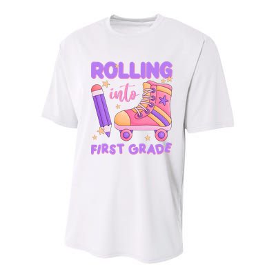 Rolling Into First Grade Cute Youth Performance Sprint T-Shirt
