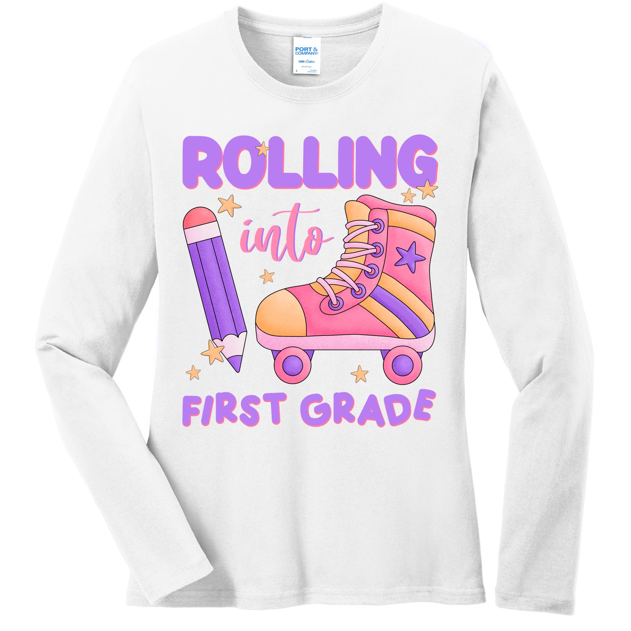 Rolling Into First Grade Cute Ladies Long Sleeve Shirt